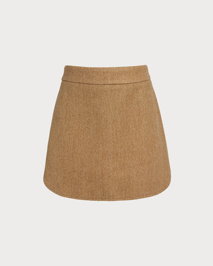 Falda Mini A-Line de Cintura Natural Caramelo