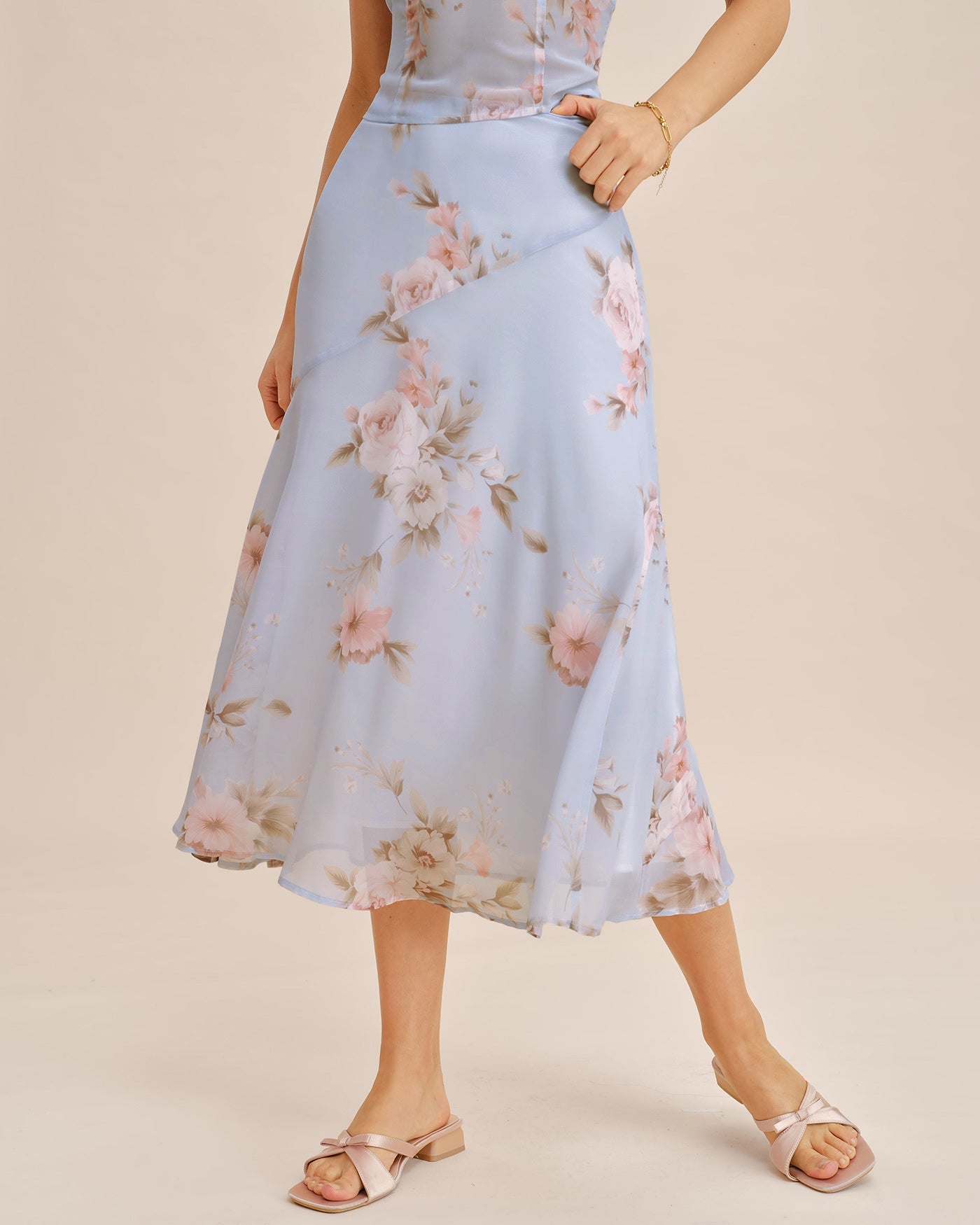 Falda Midi A-Line Floral Púrpura Claro