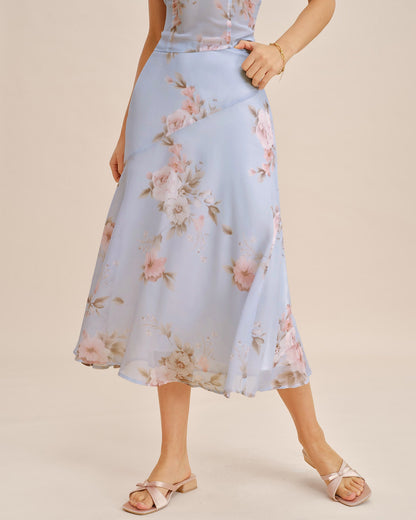 Falda Midi A-Line Floral Púrpura Claro