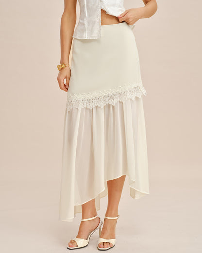 Falda Midi Fluida con Corte en Off White