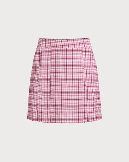 Falda Mini Recta de Cuadro Rosa