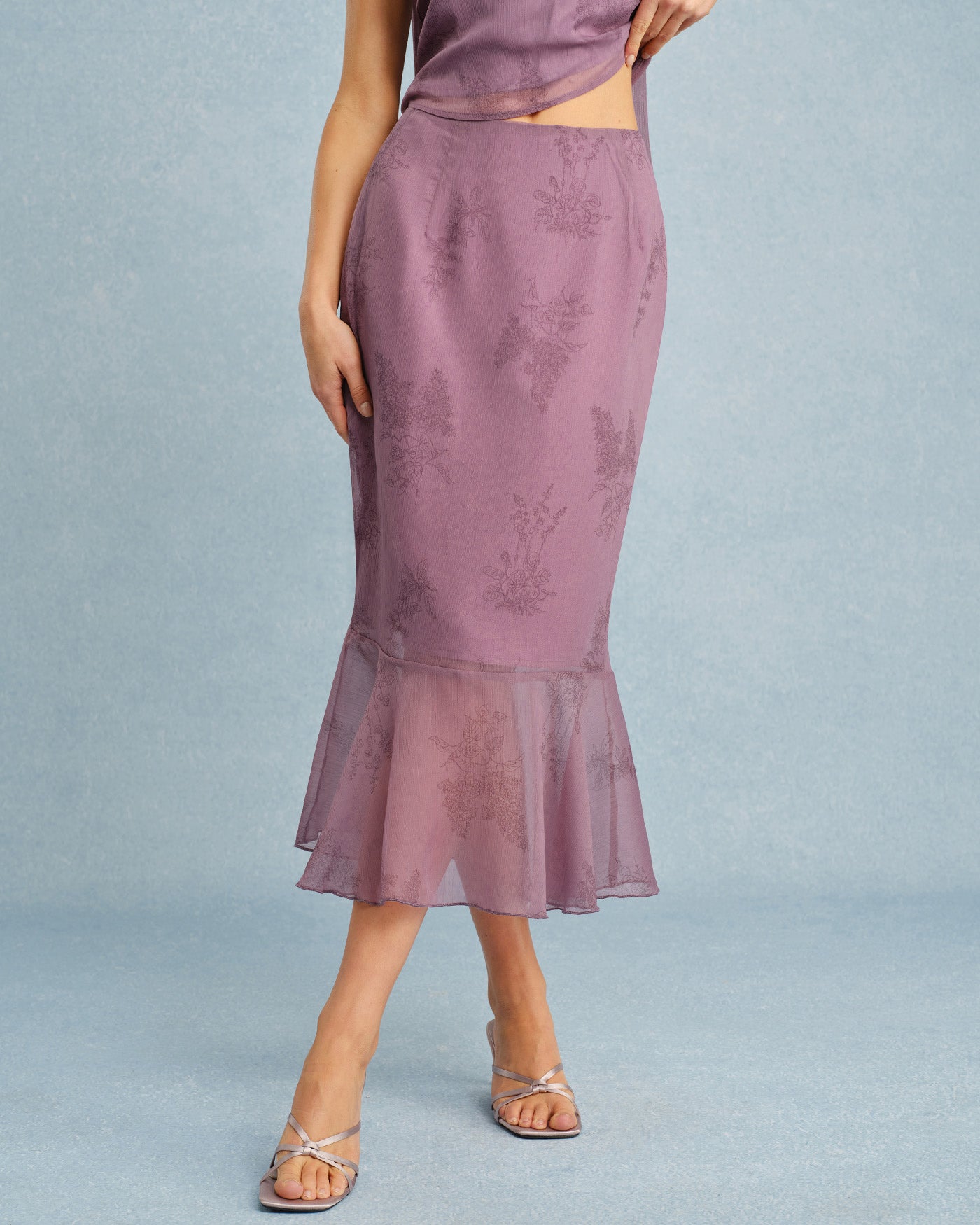 Falda Midi Sirena Floral Morada