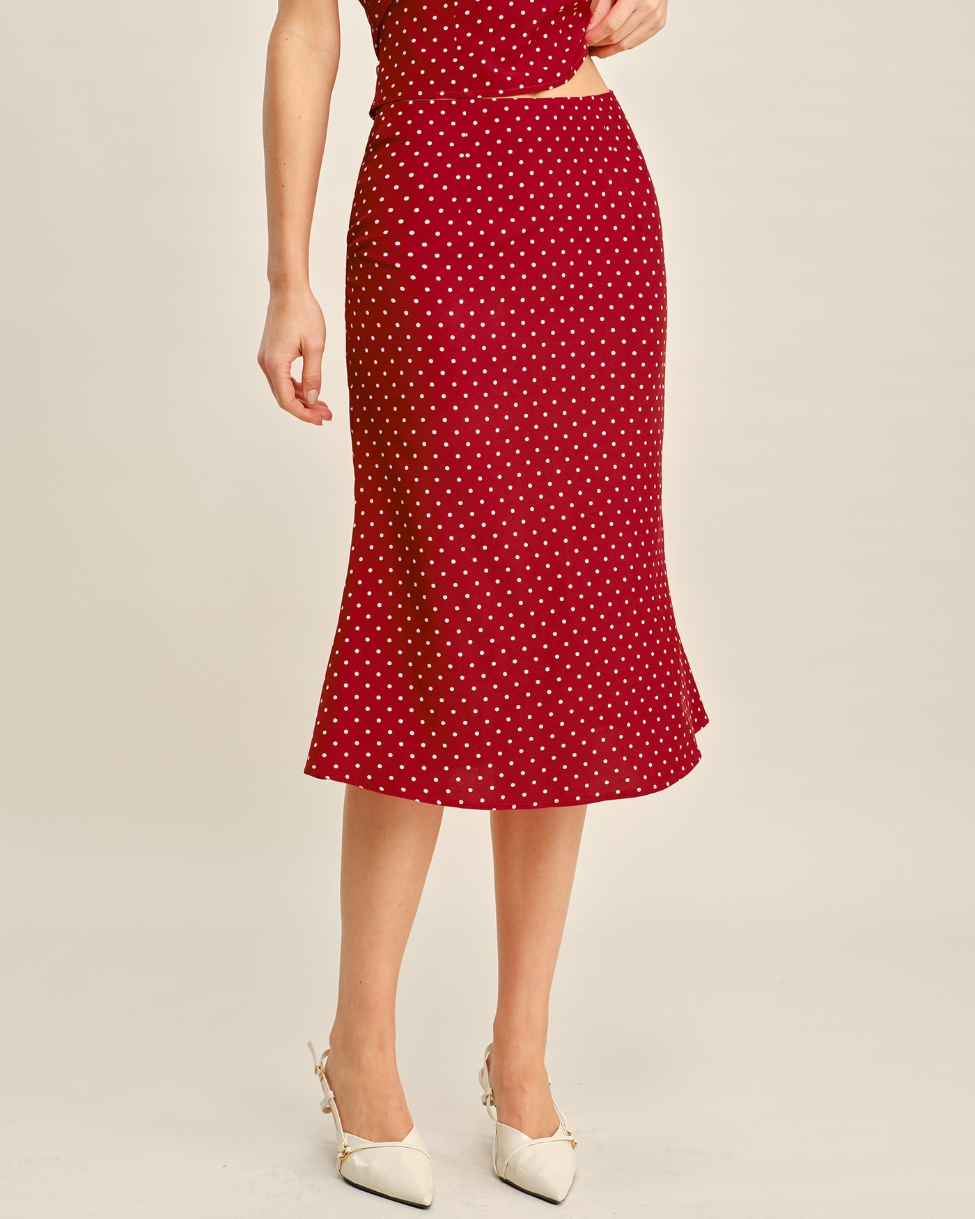 Falda Midi de Sirena con Lunares Rojos