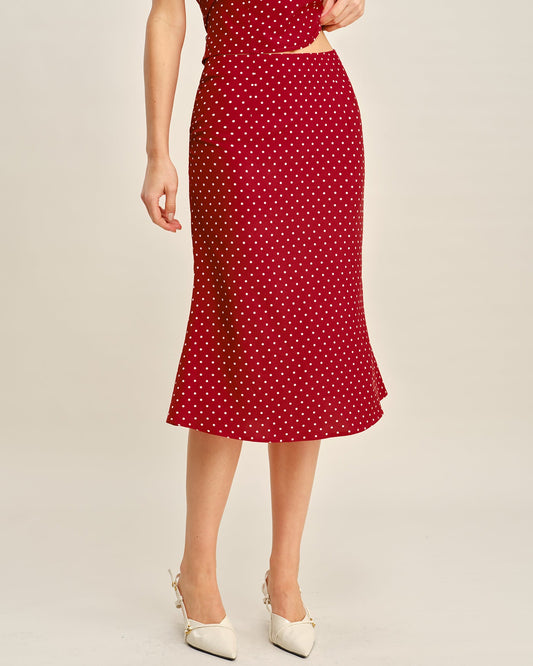 Falda Midi de Sirena con Lunares Rojos