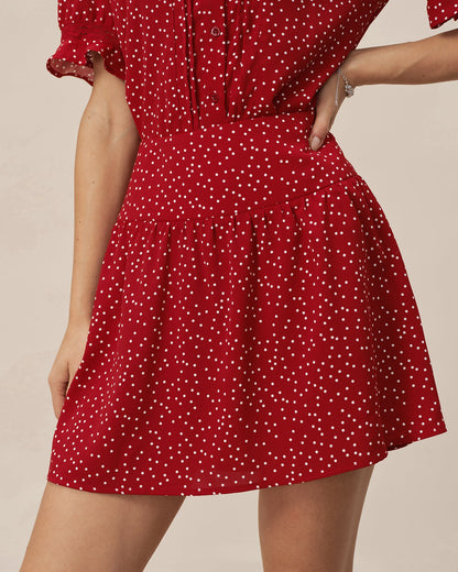 Falda Mini Arrugada de Lunares Rojos