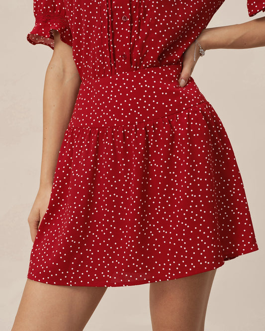 Falda Mini Arrugada de Lunares Rojos