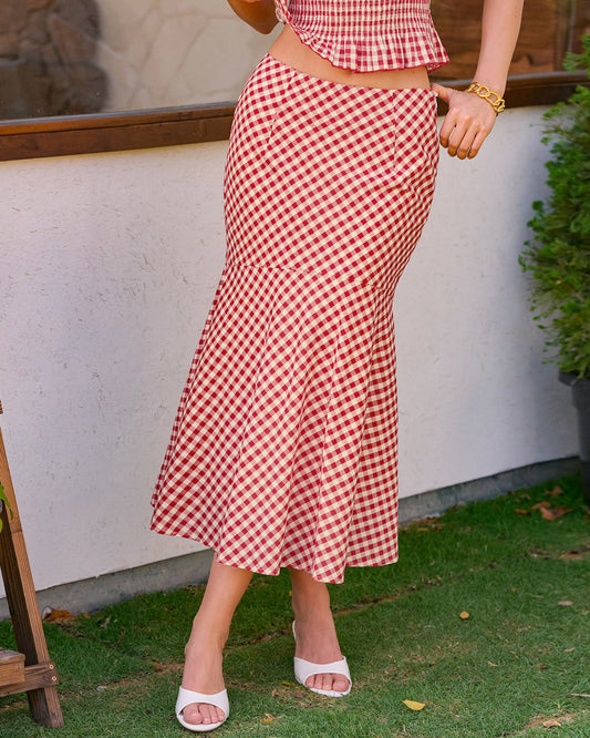 Falda Midi Sirena de Cuadros Rojos
