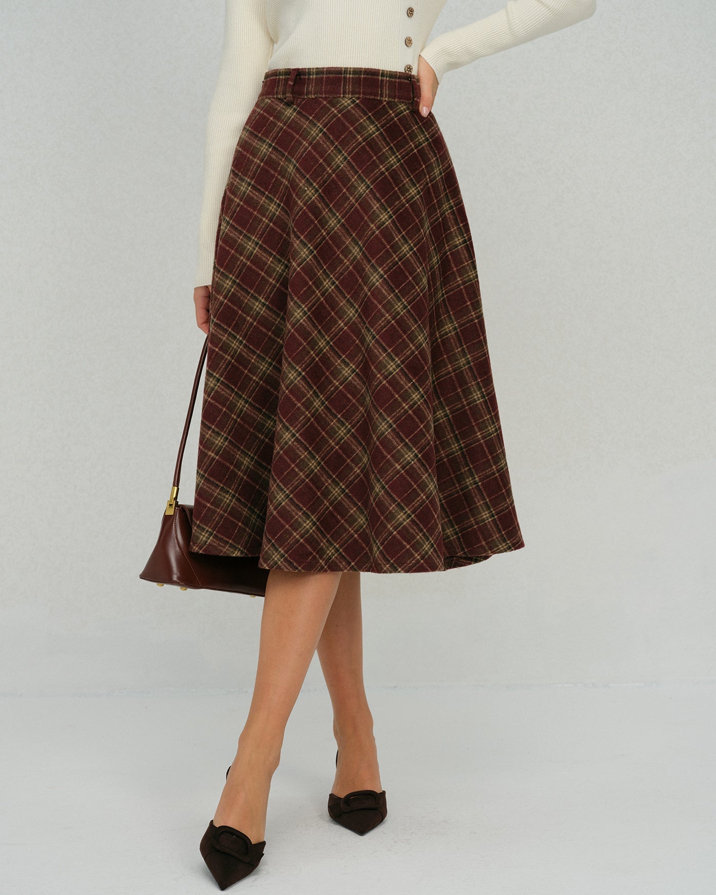 Falda Midi Floral a Cuadros Rojos