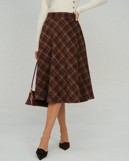 Falda Midi Floral a Cuadros Rojos
