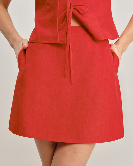 Falda Mini A-Line de Bolsillos Rojos