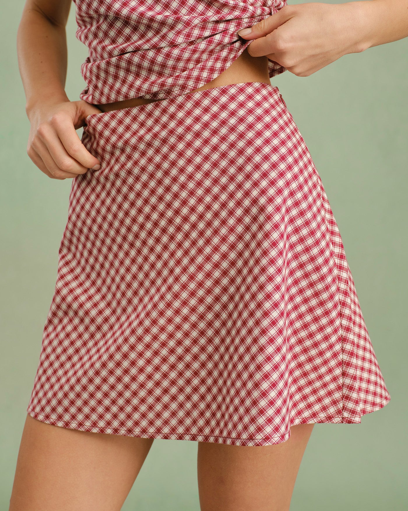 Falda Mini de Cuadro Rojo con Cremallera