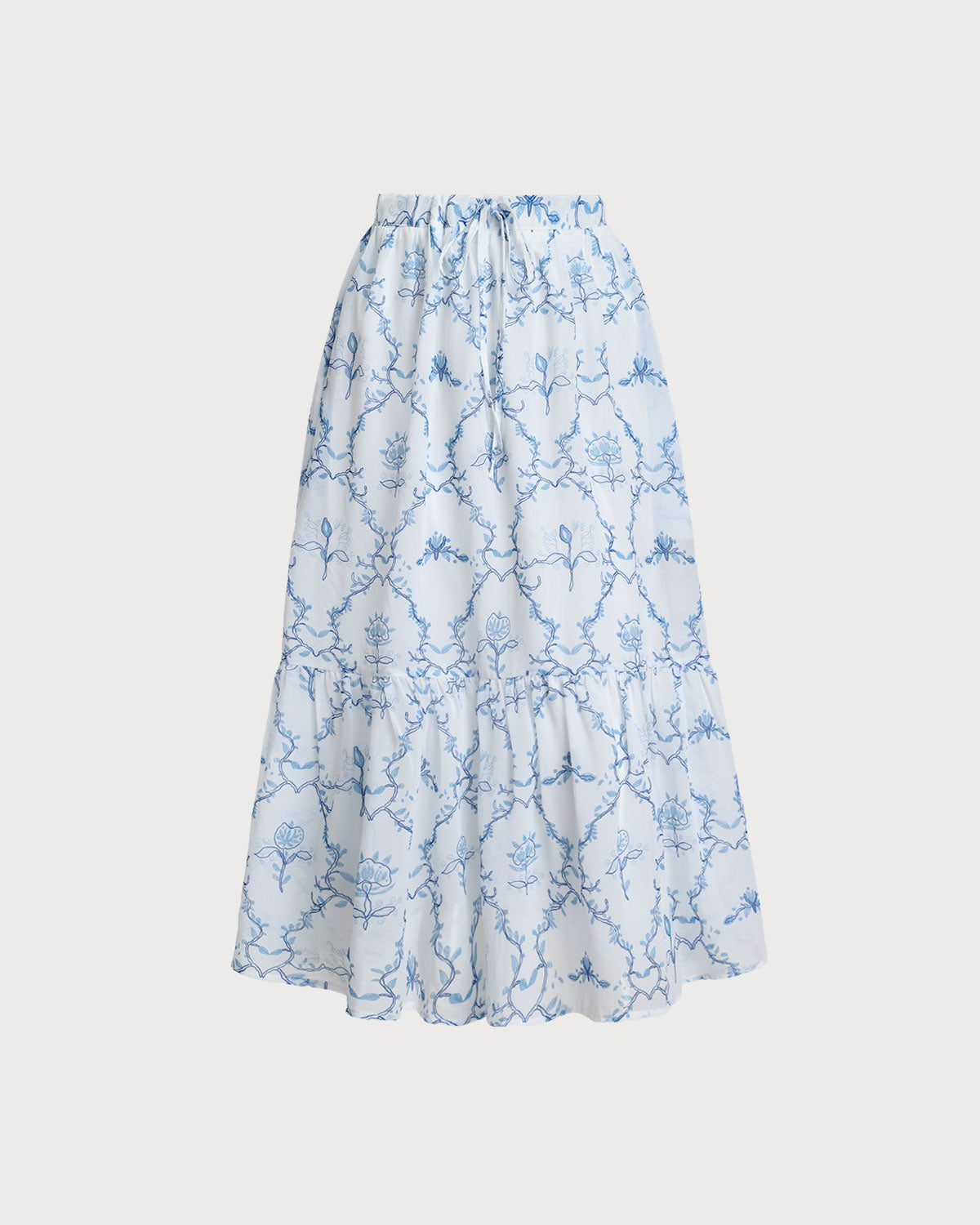 Falda Midi Con Volantes Blanca Floral