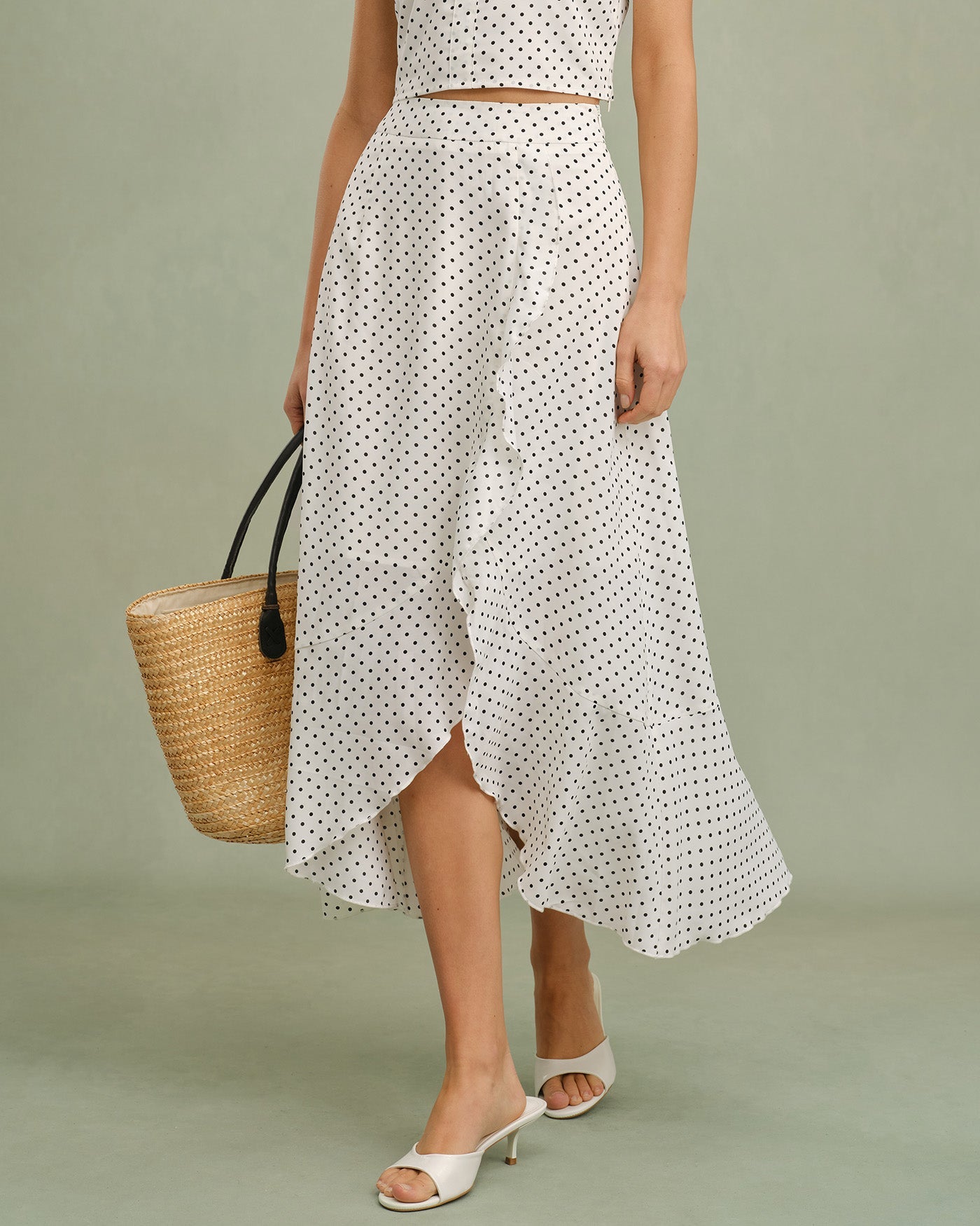 Falda Midi Blanca con Volantes y Lunares