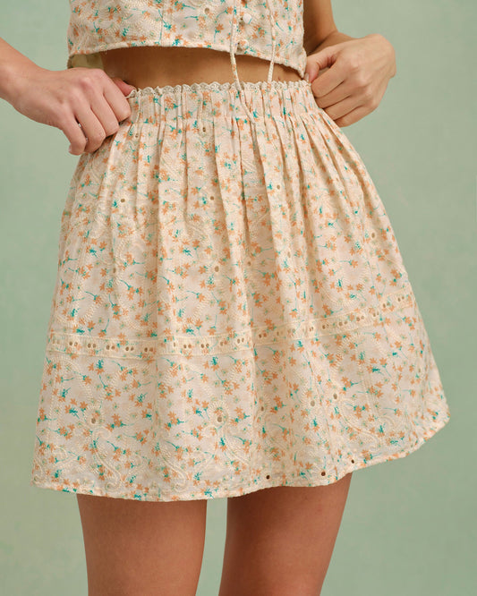 Falda Mini Floral Bordada Amarilla