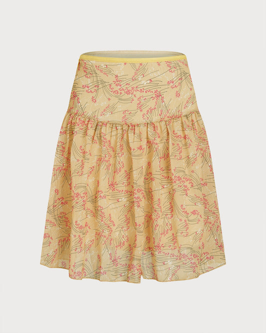 Mini Falda Amarilla Floral con Apliques