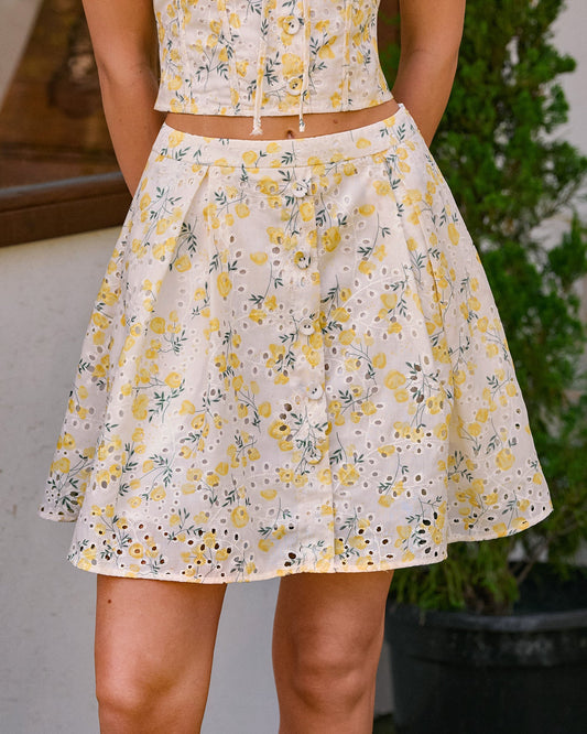 Mini Falda de Bordado Floral Amarillo