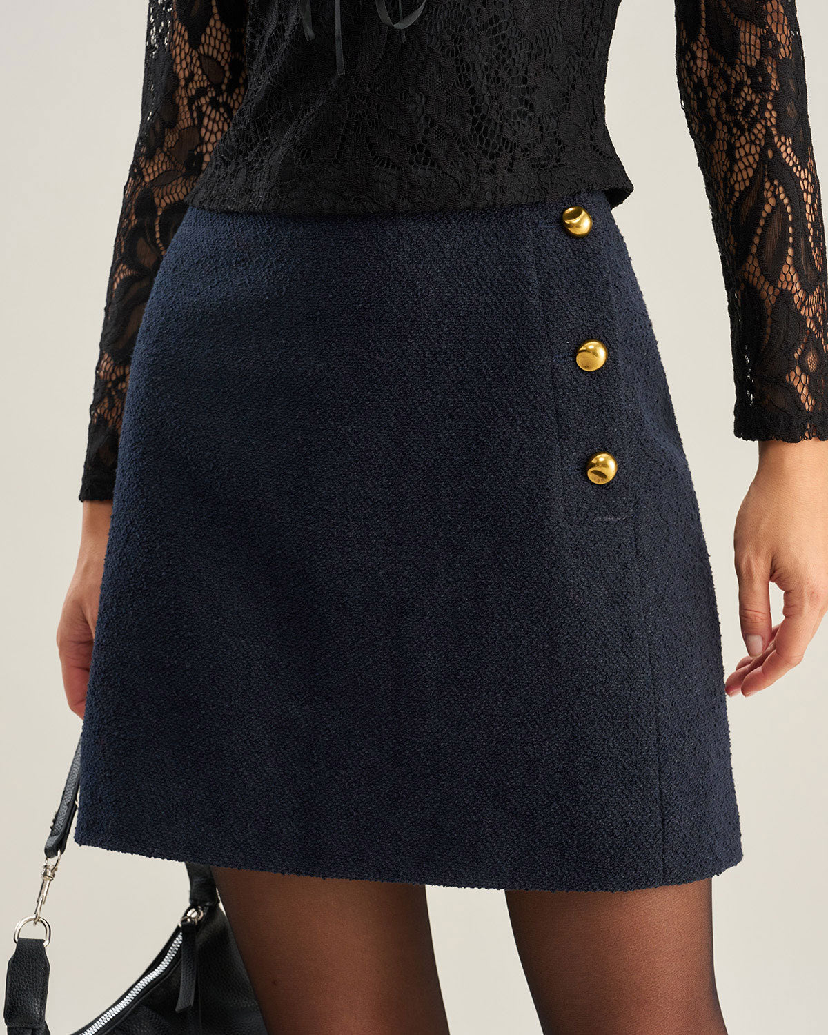 Falda Mini A-Line Azul con Botones