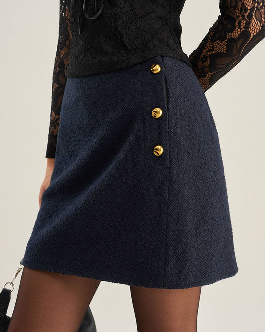 Falda Mini A-Line Azul con Botones