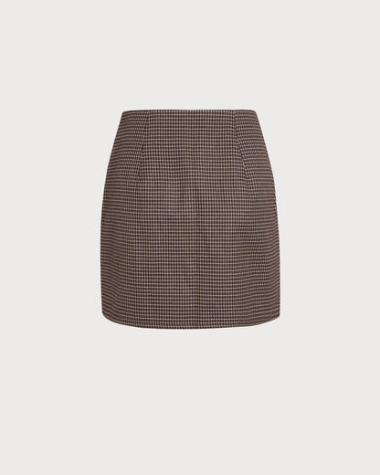 Falda Mini A-Line de Cuadros Café
