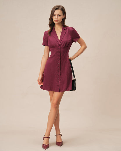 Vestido Mini Rojo con Cuello en V y Botones