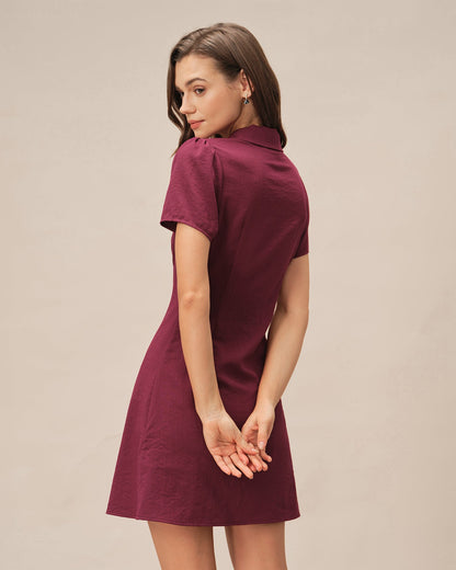 Vestido Mini Rojo con Cuello en V y Botones