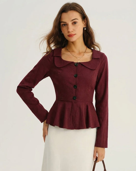 Blusa de Viscosa de Cuello Cuadrado Rojo Ladrillo