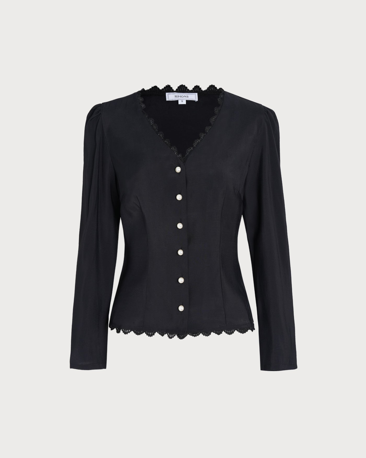 Blusa de Encaje Negra con Cuello en V