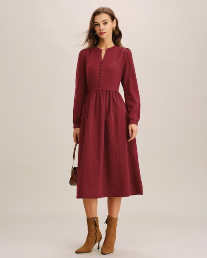 Vestido Midi A-Line de Manga Francesa Roja