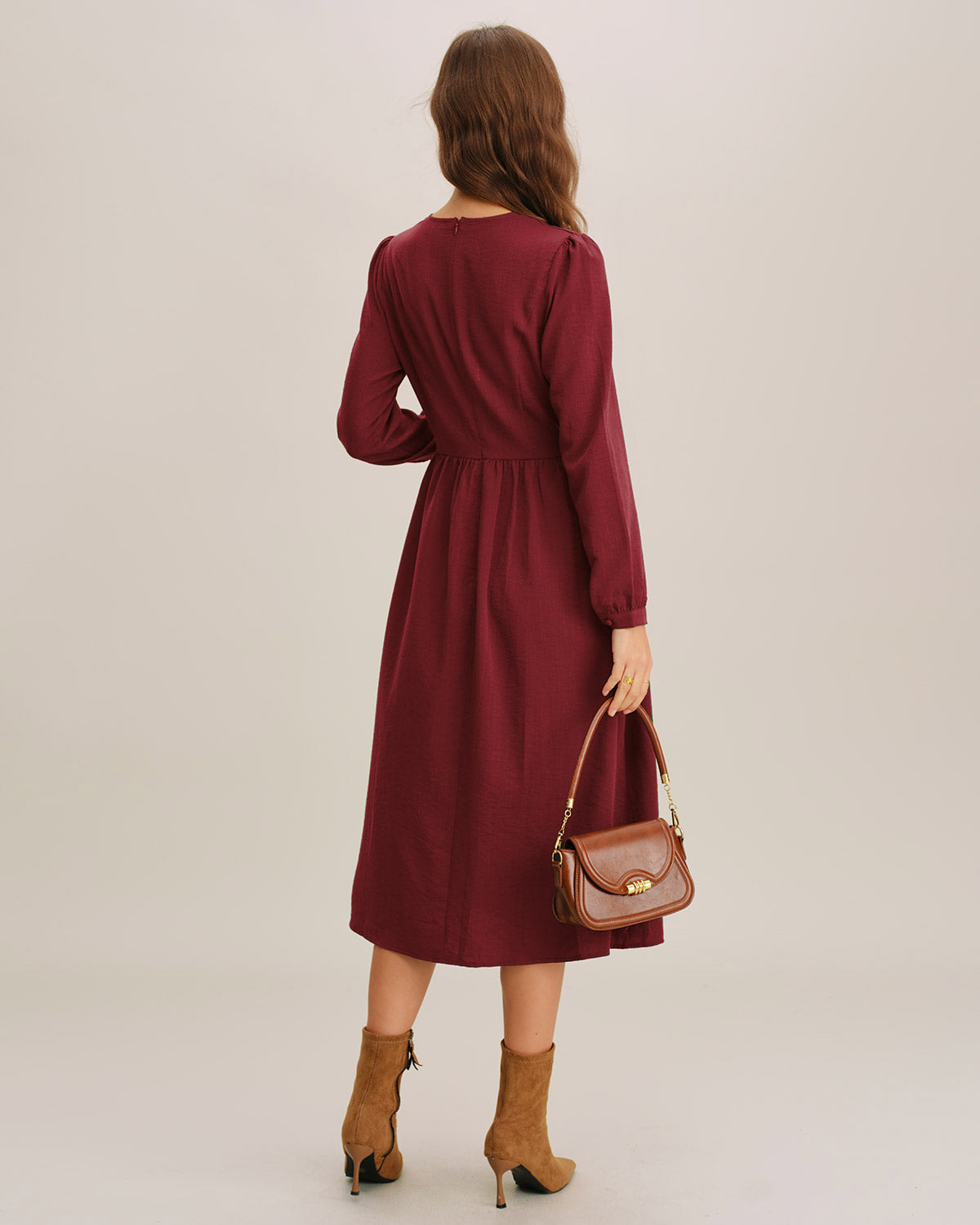Vestido Midi A-Line de Manga Francesa Roja