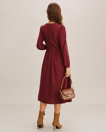 Vestido Midi A-Line de Manga Francesa Roja