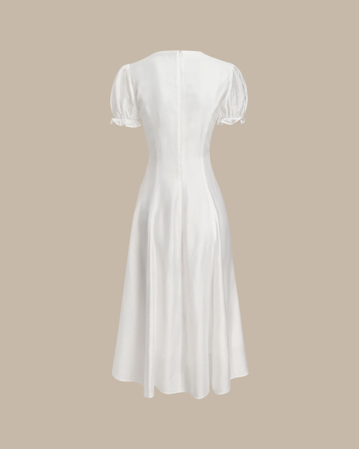 Vestido Midi de Cuello en V con Mangas Abullonadas Blancas