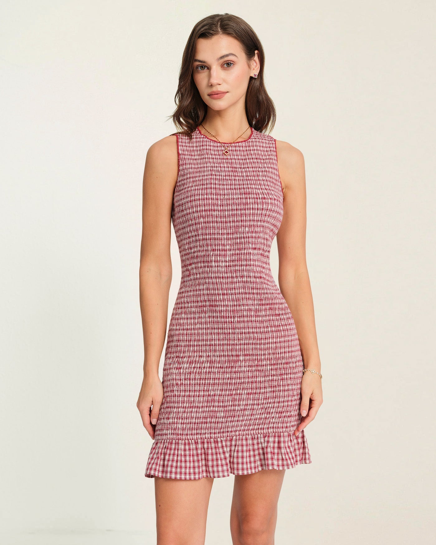 Vestido Mini de Cuadros con Volantes Rojos