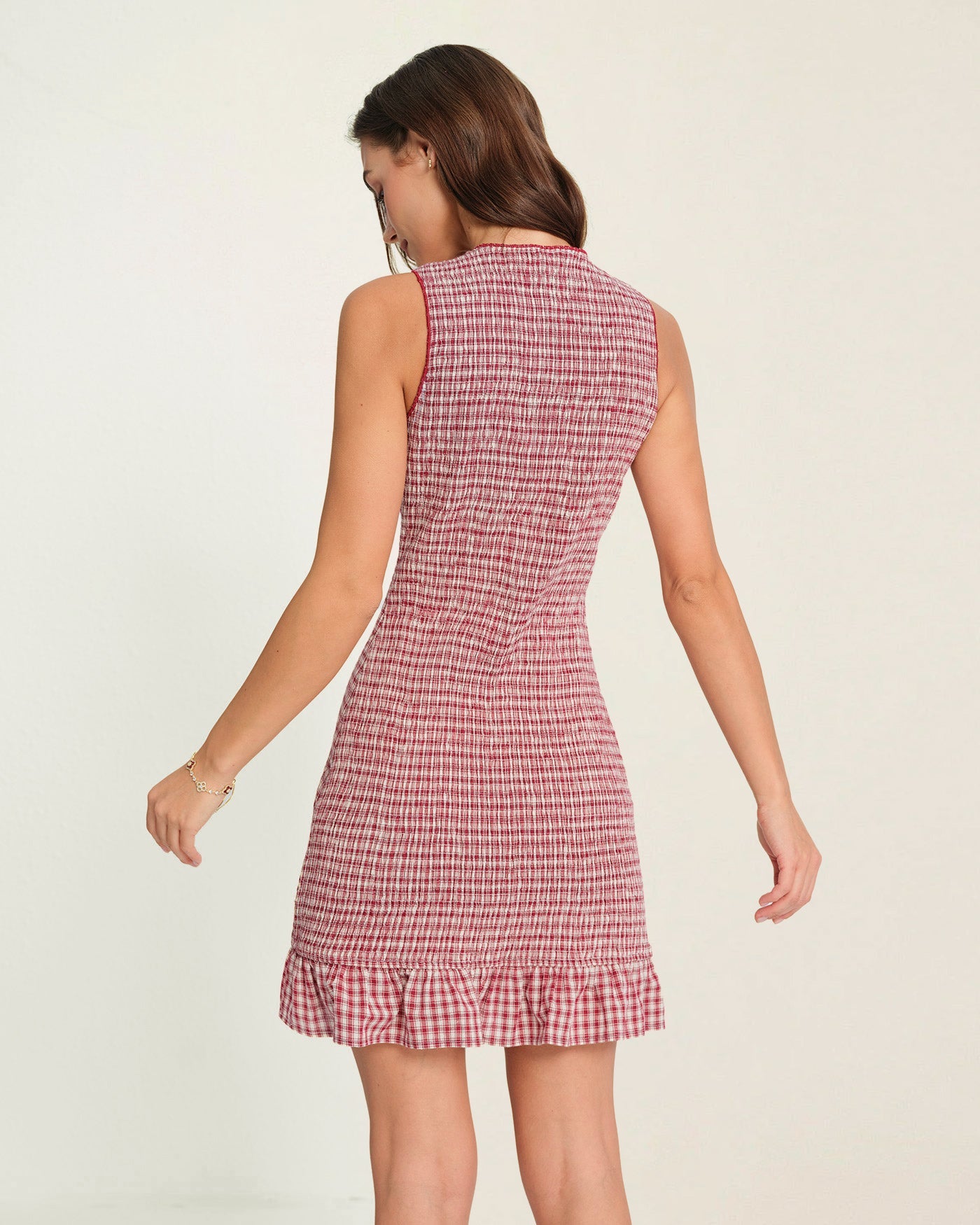 Vestido Mini de Cuadros con Volantes Rojos