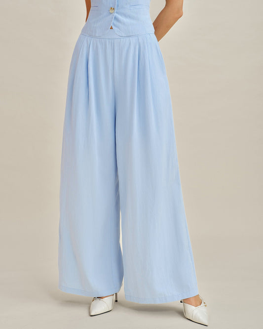 Pantalones Rectos Sólidos Azules con Bolsillos