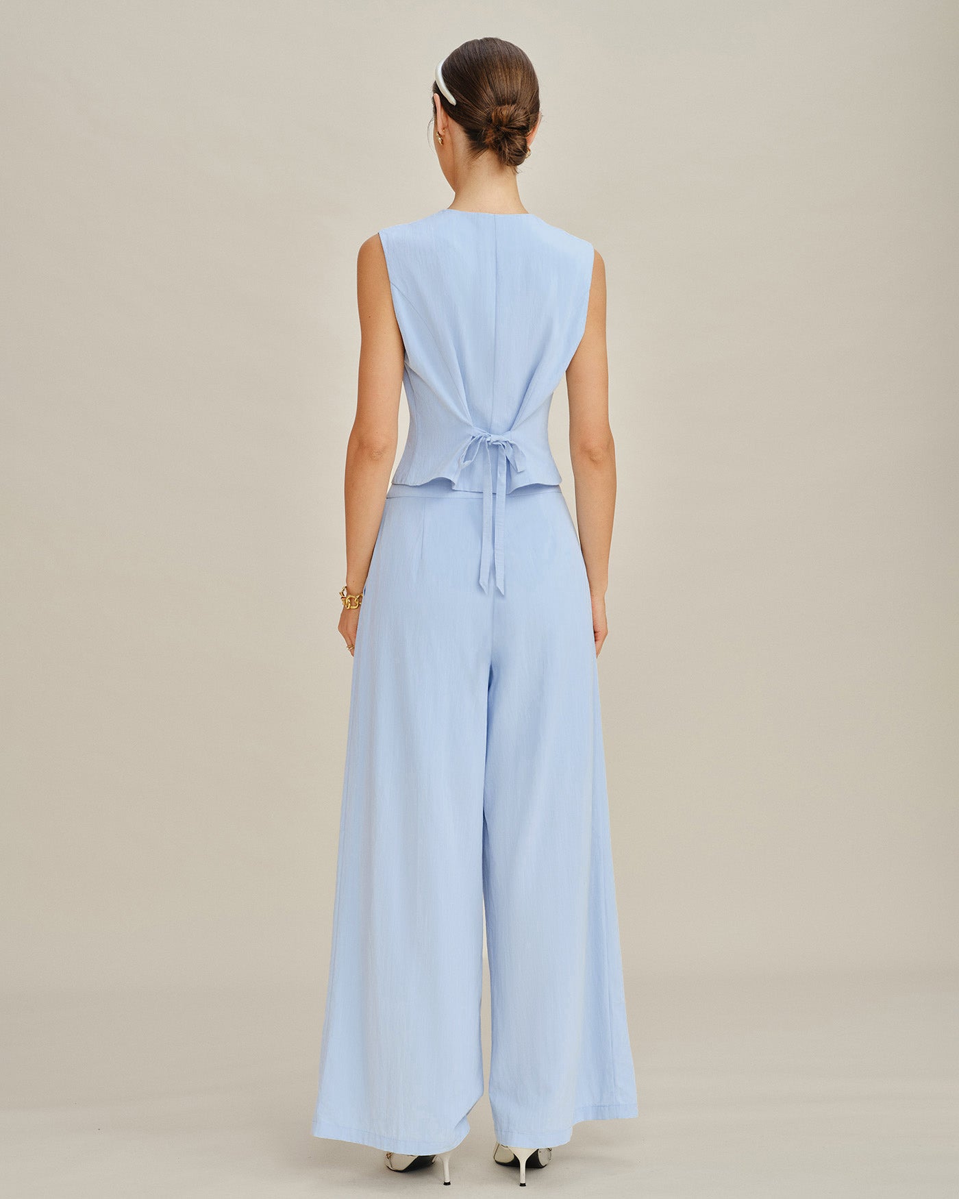 Pantalones Rectos Sólidos Azules con Bolsillos