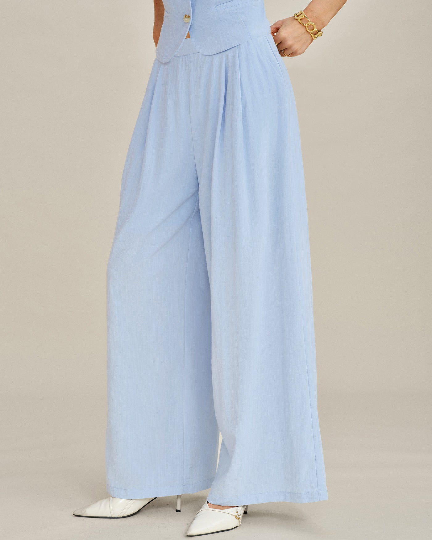 Pantalones Rectos Sólidos Azules con Bolsillos