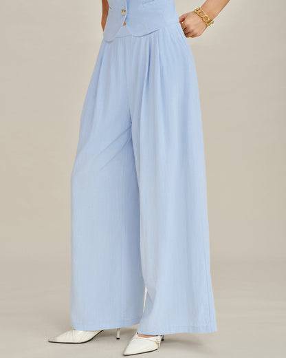 Pantalones Rectos Sólidos Azules con Bolsillos